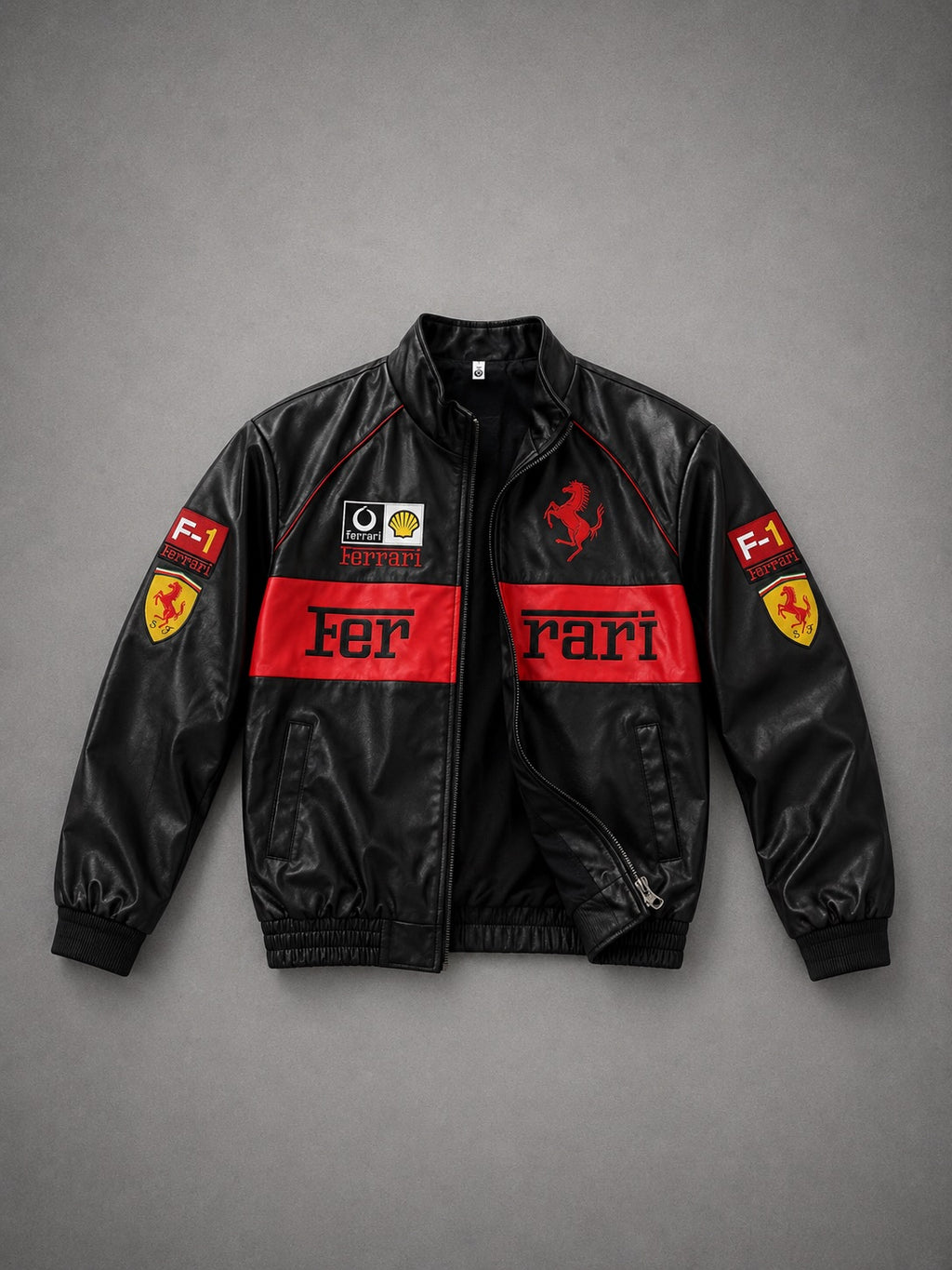 Men’s Black Ferrari F1-Inspired Racing Leather Jacket