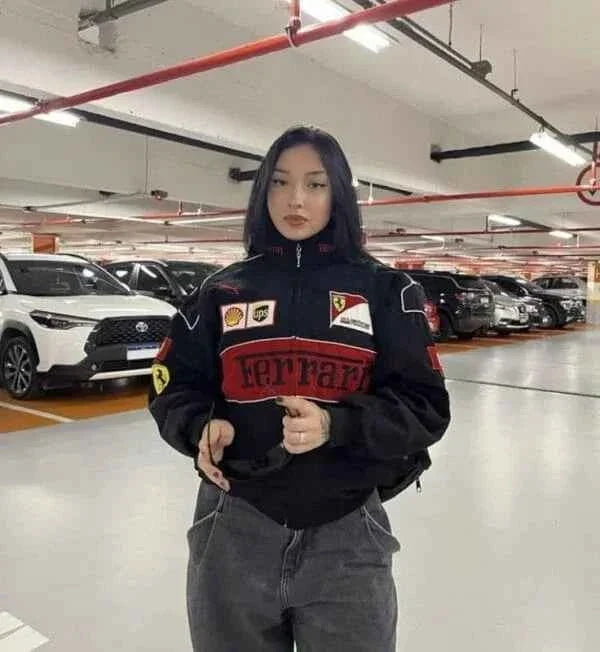 Black racing ferrari jacket in black.