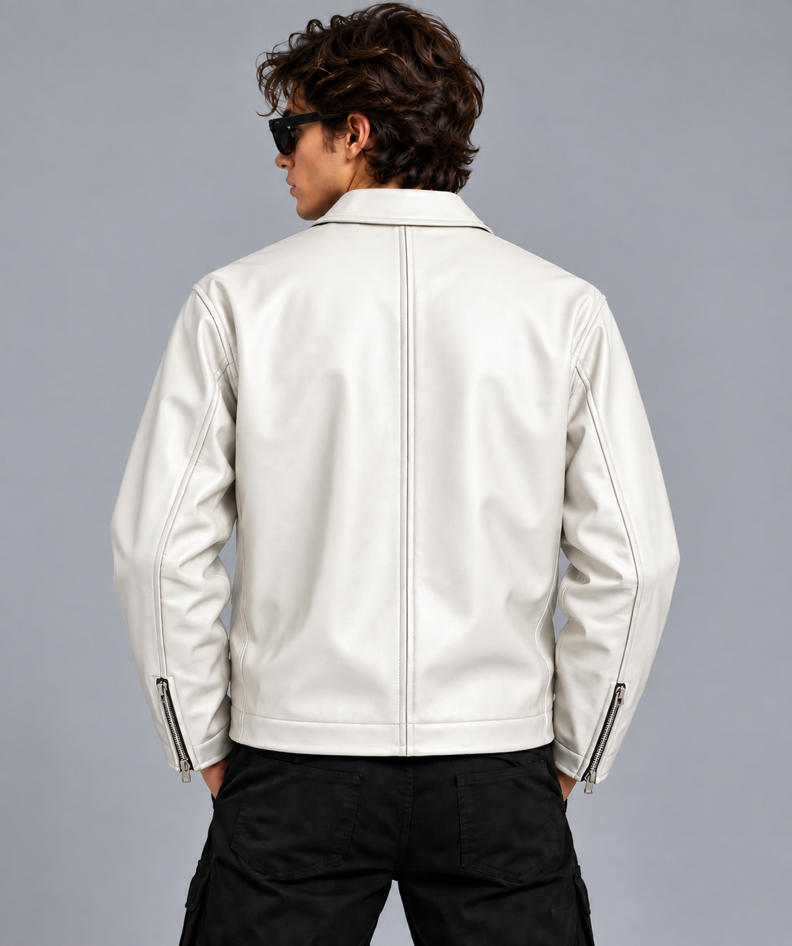White Embossed Leather Jacket – Men’s Premium Outerwear