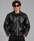 Men’s Black Embossed Leather Jacket – Premium Zip-Up Style
