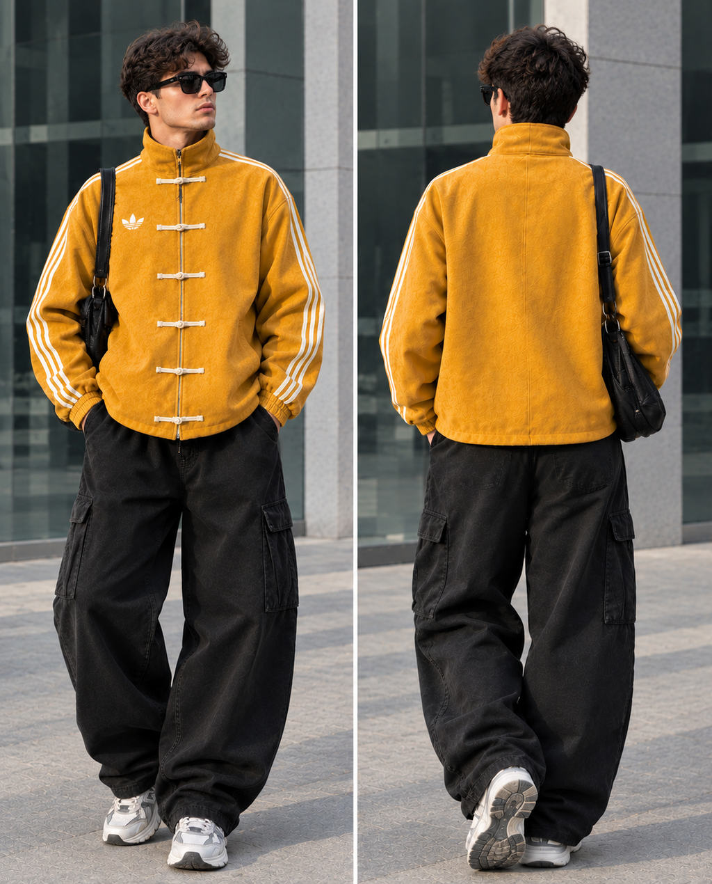 Men’s CNY suede Yellow Striped Track Jacket – Premium Streetwear Jacket