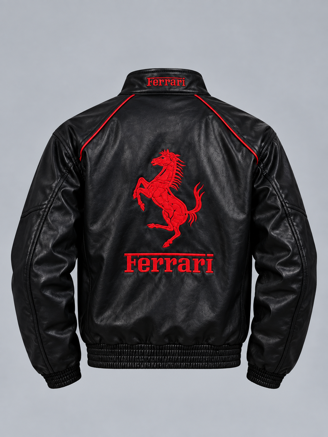 Men’s Black Ferrari F1-Inspired Racing Leather Jacket