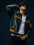 **Porsche Racing Green Leather Jacket – Premium Motorsport Style**