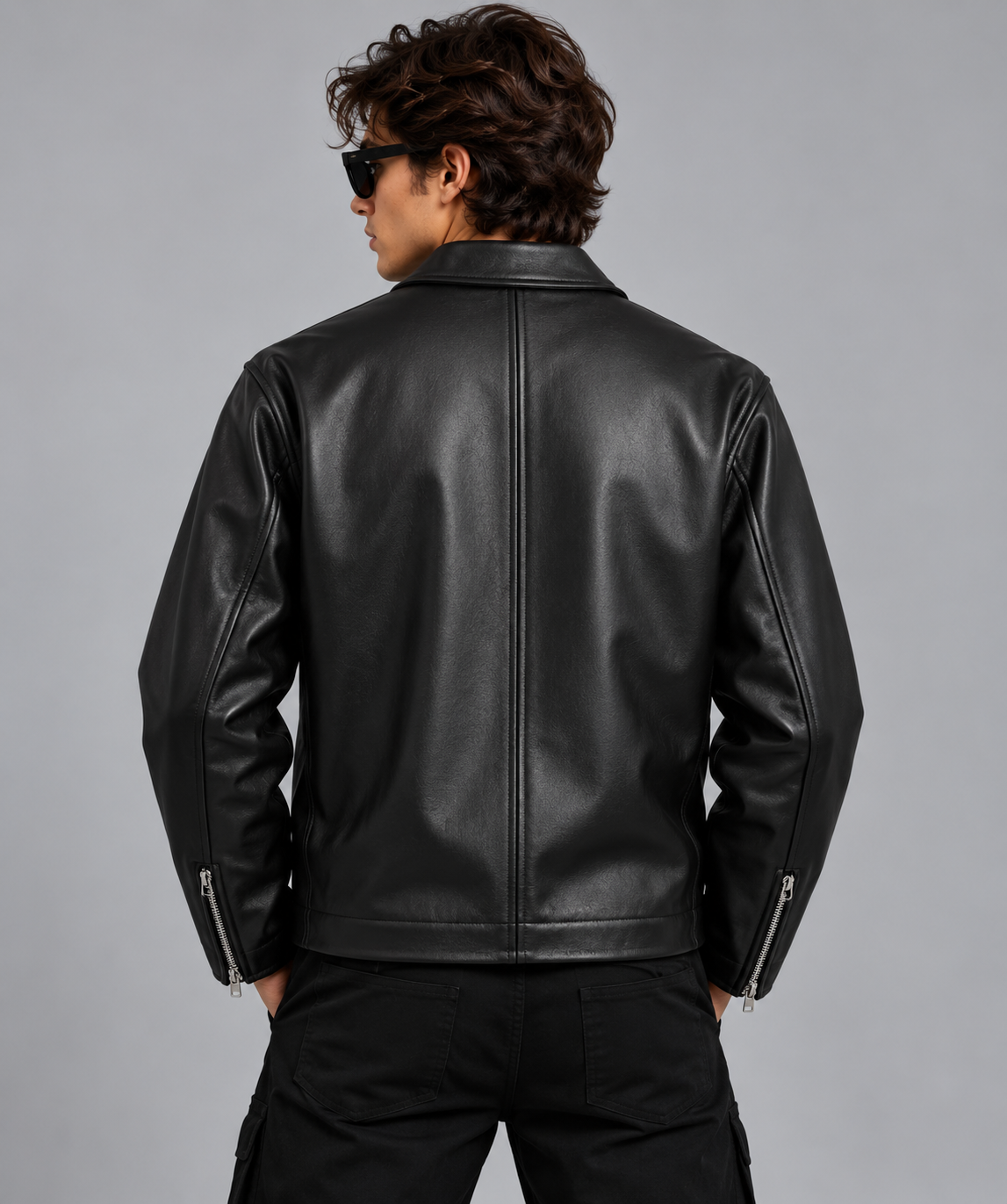 Men’s Black Embossed Leather Jacket – Premium Zip-Up Style