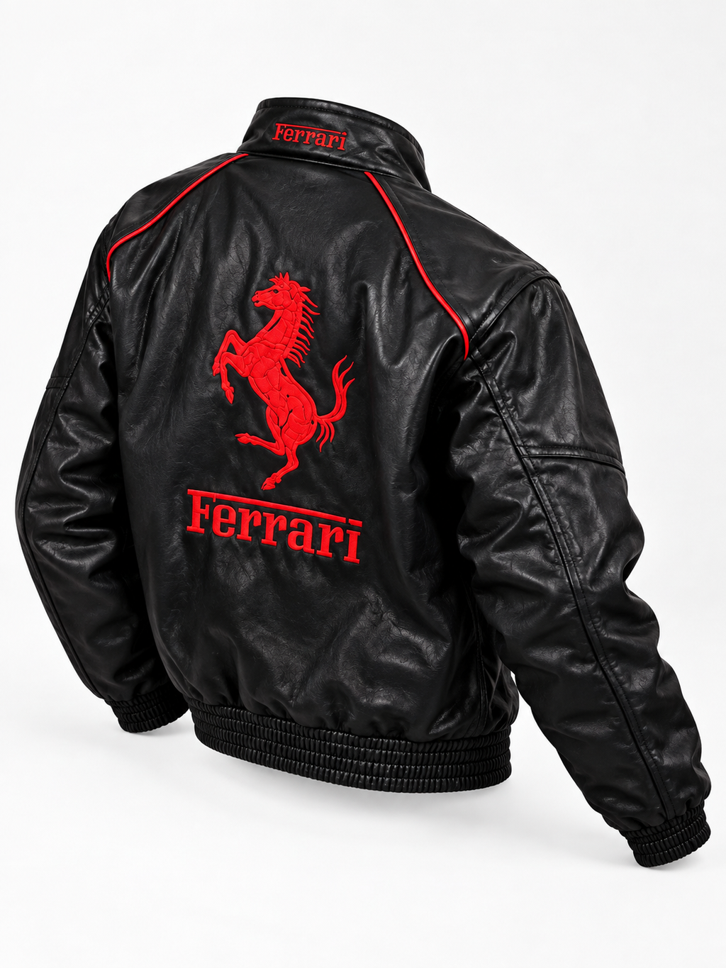 Men’s Black Ferrari F1-Inspired Racing Leather Jacket
