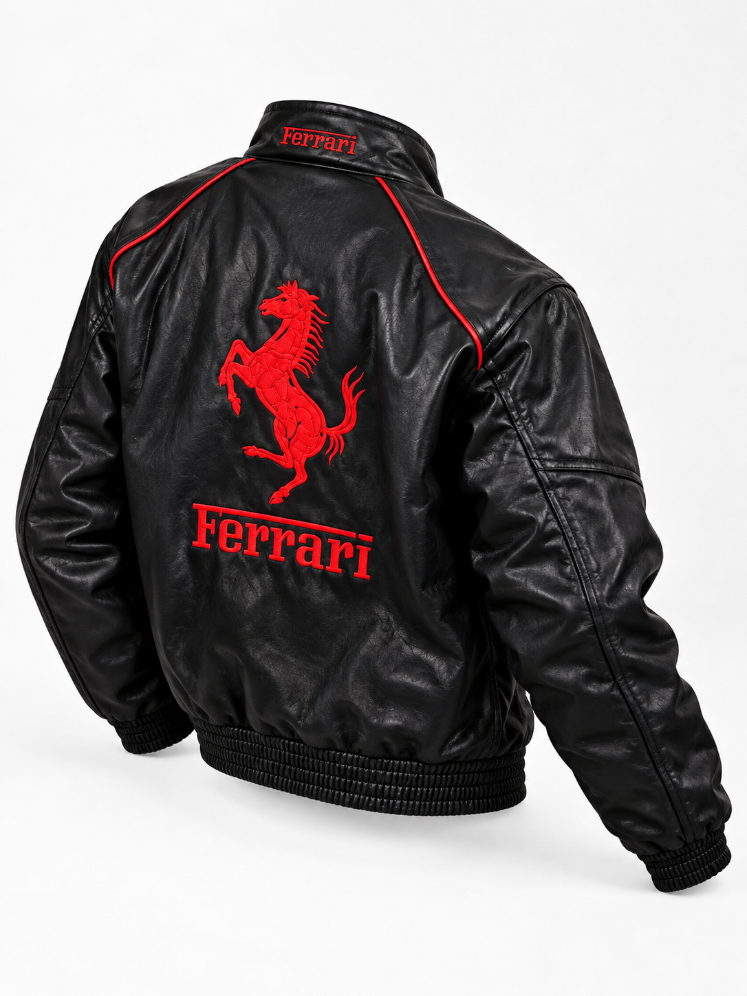 Men’s Black Ferrari F1-Inspired Racing Leather Jacket