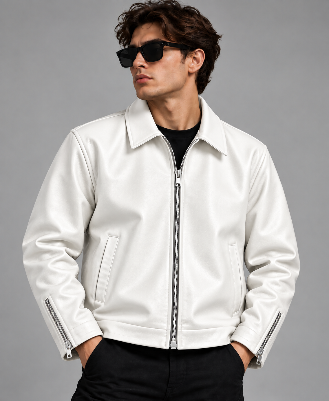White Embossed Leather Jacket – Men’s Premium Outerwear