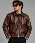 Brown Textured Leather Jacket for Men – Contemporary Style