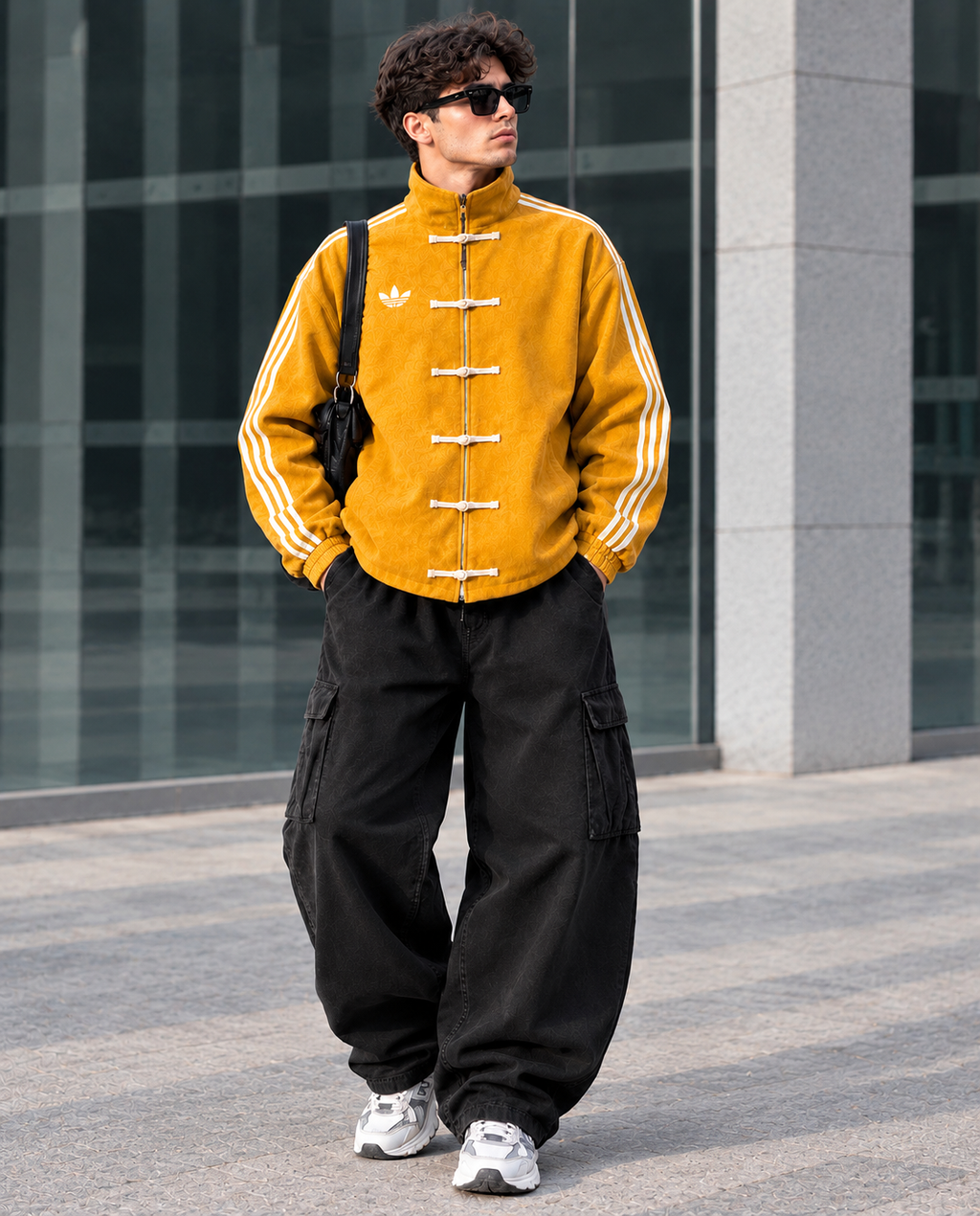 Men’s CNY suede Yellow Striped Track Jacket – Premium Streetwear Jacket
