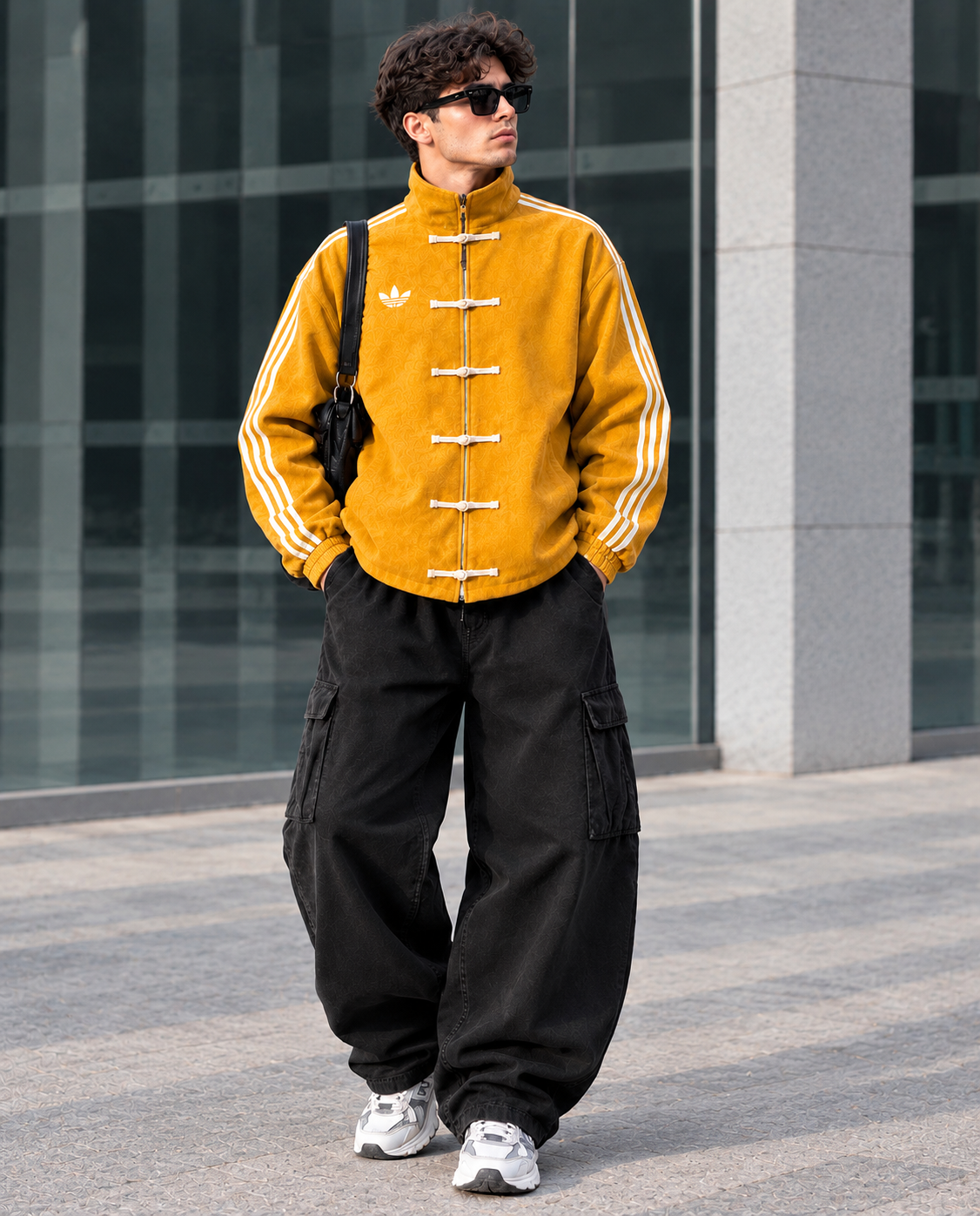 Men’s CNY suede Yellow Striped Track Jacket – Premium Streetwear Jacket