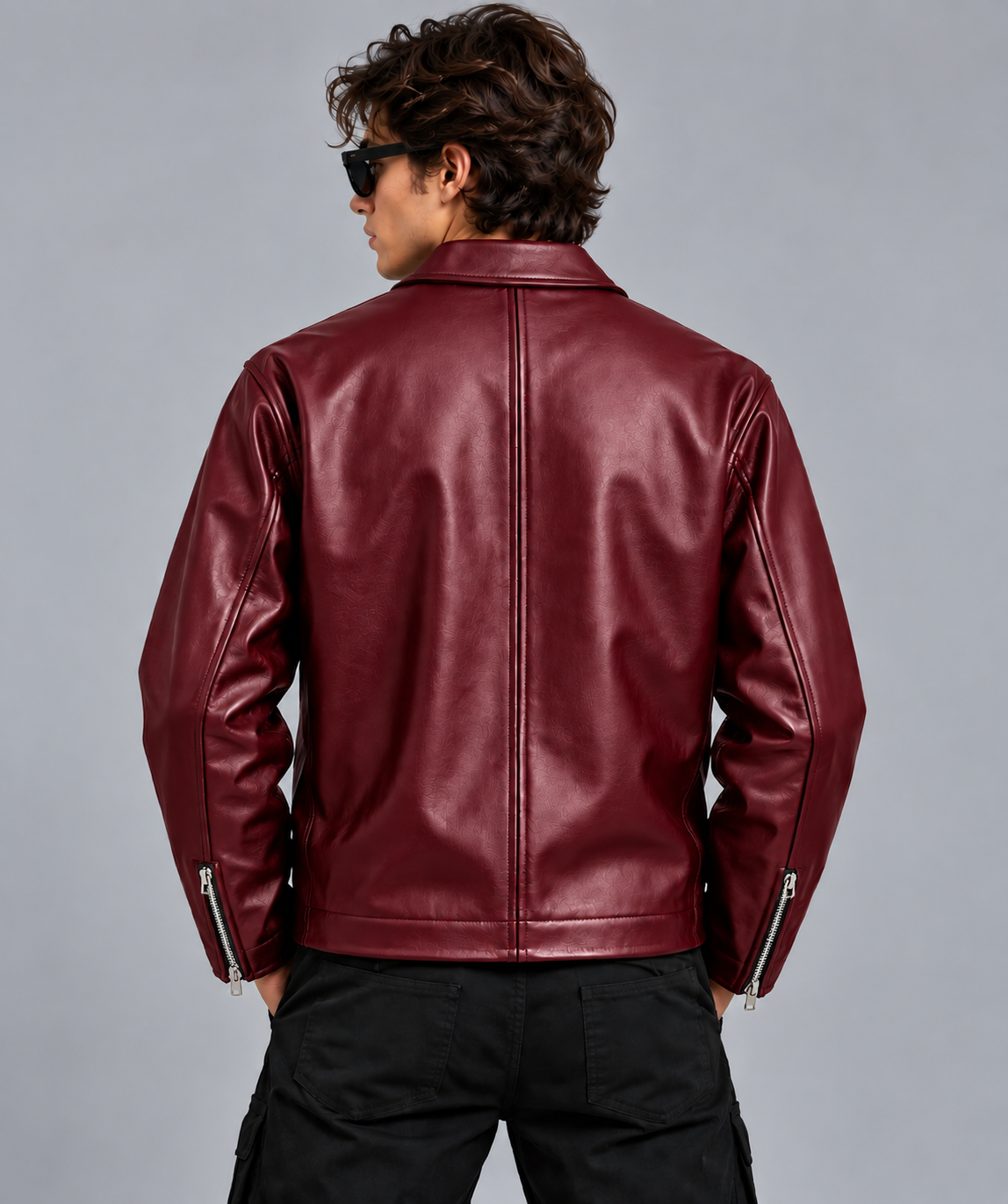 Men’s Burgundy Leather Bomber Jacket – Modern Fit
