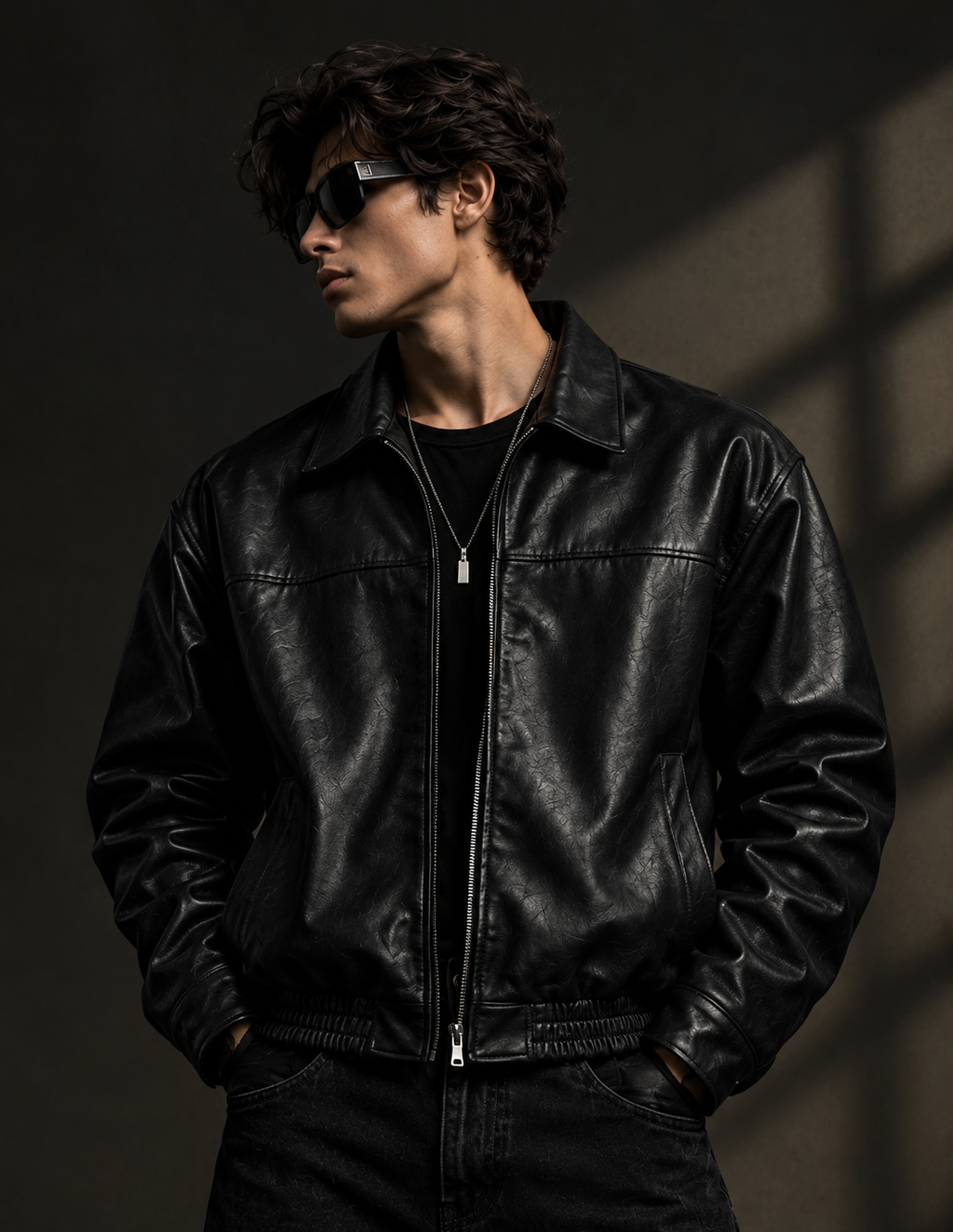 Men’s Classic Black Leather Zip-Up Jacket