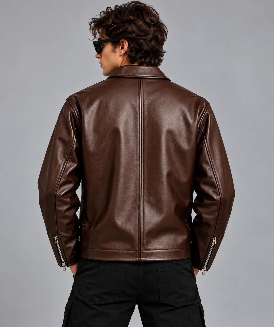 Brown Textured Leather Jacket for Men – Contemporary Style