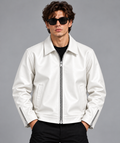White Embossed Leather Jacket – Men’s Premium Outerwear