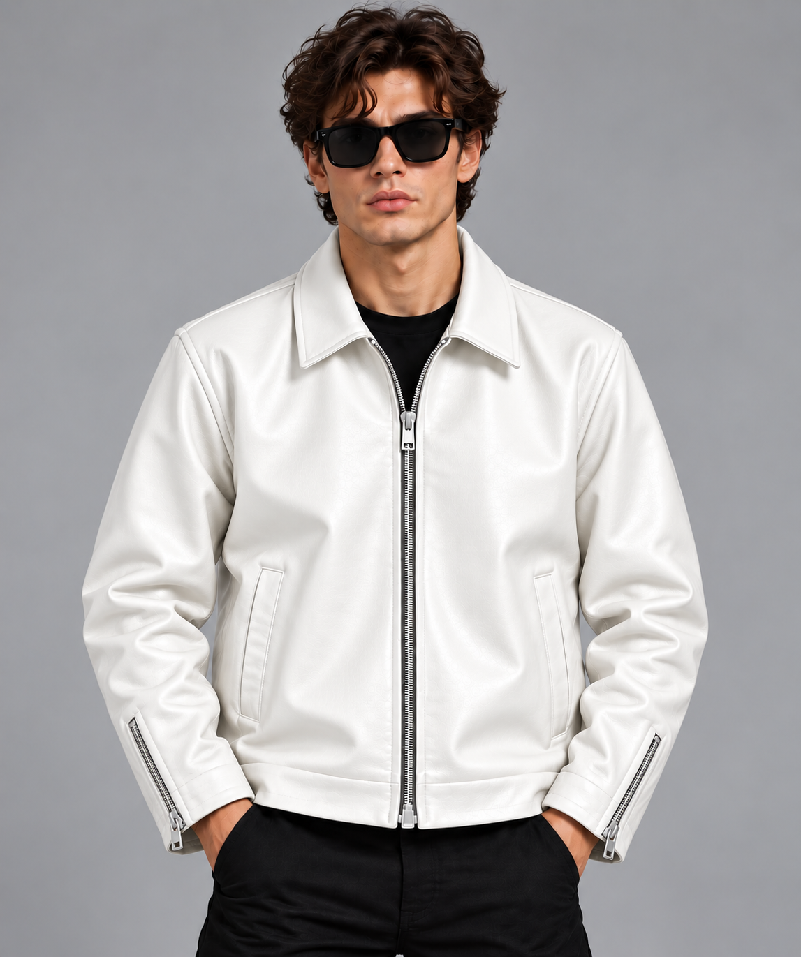 White Embossed Leather Jacket – Men’s Premium Outerwear